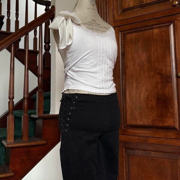 Express Vintage Lace Up Black Legging Ankle Pants Jeans Fitted Rockstar Grunge - Picture 2 of 8